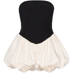Pretty little things BLACK CONTRAST WOVEN BANDEAU PUFFBALL ROMPER